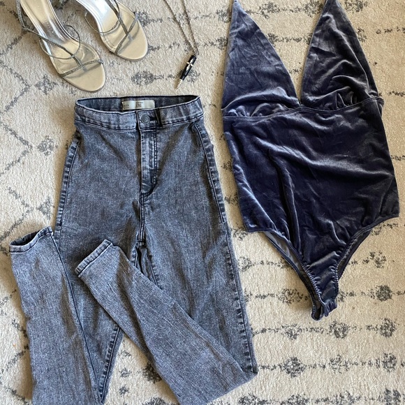 PacSun Tops - PacSun grey crush velvet bodysuit